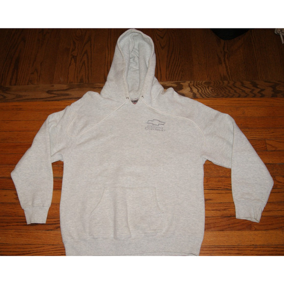 Vintage 90s Genuine Chevrolet Gray Large Hoodie Sweatshirt Chevy FOTL Embroider - Picture 3 of 10